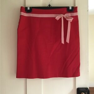 Red Mini Pencil Skirt with Tie Front